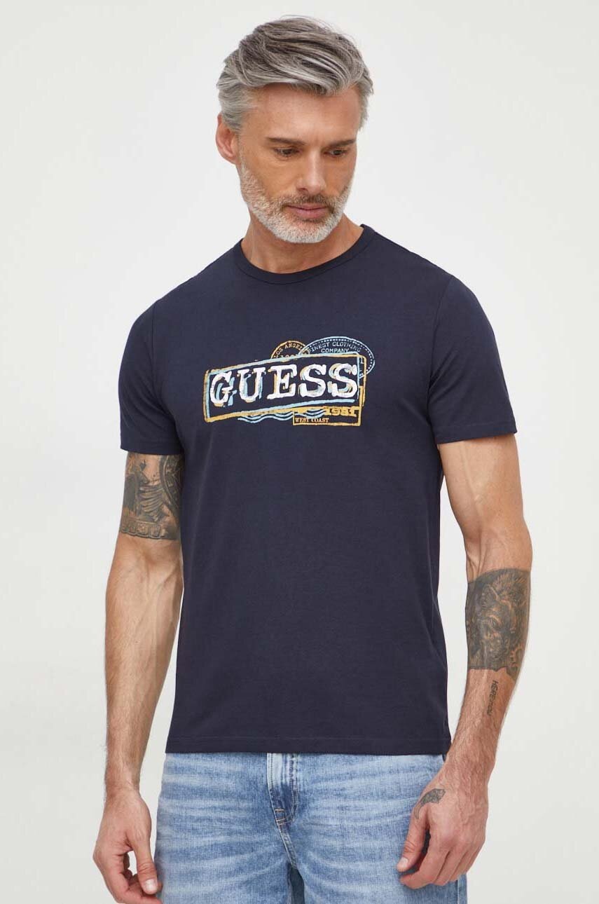 

Тениска Guess в тъмносиньо с принт M4GI26 J1314, Тъмносин