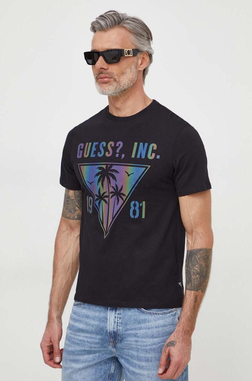 

Памучна тениска Guess IRIDESCENT в черно с принт M4GI47 K9RM1, Черен