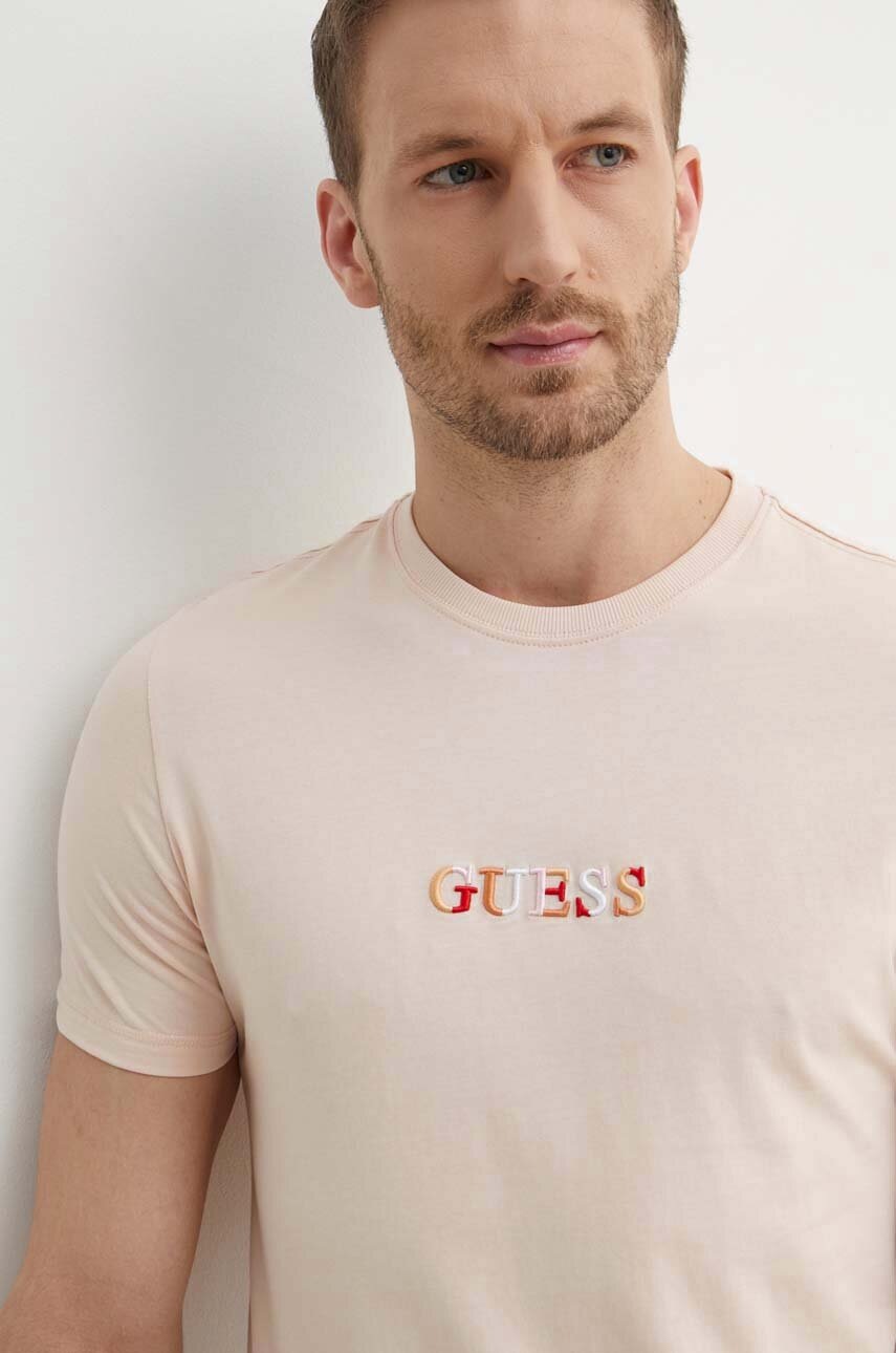 

Памучна тениска Guess в розово с апликация M4GI92 I3Z14, Розов