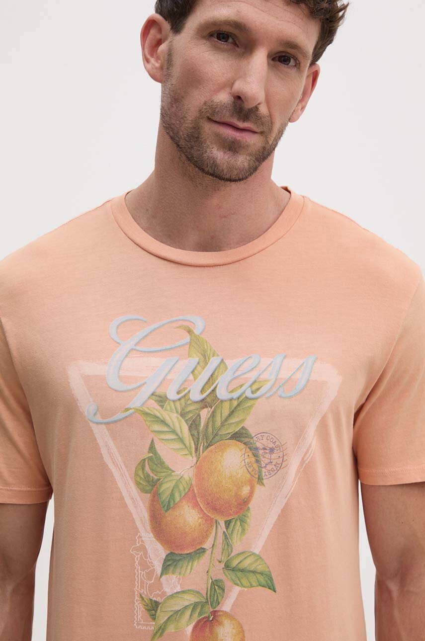 

Памучна тениска Guess в оранжево с принт M4GI48 K9RM1, Оранжев