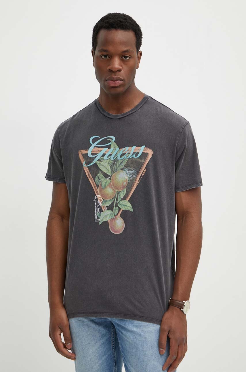 

Памучна тениска Guess в сиво с принт M4GI48 K9RM1, Сив