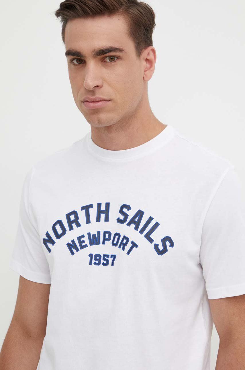 North Sails tricou din bumbac barbati, culoarea alb, cu imprimeu, 692988