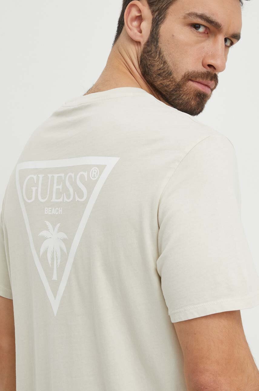 

Памучна плажна тениска Guess в бежово с десен F4GI09 KA260, Бежов