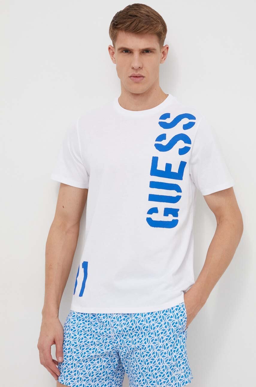 

Памучна тениска Guess в бяло с принт F4GI04 I3Z14, Бял