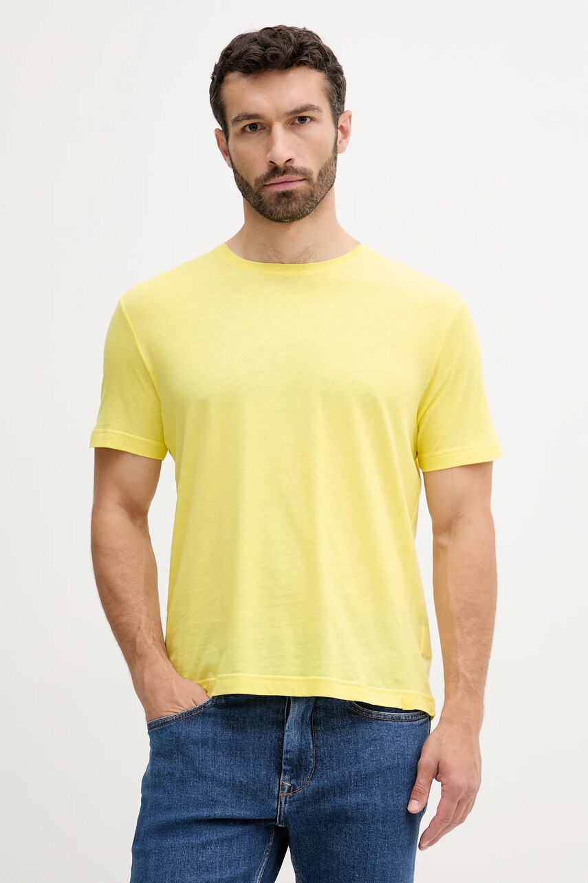 United Colors of Benetton tricou din bumbac culoarea bej, uni, 3P7XU1058