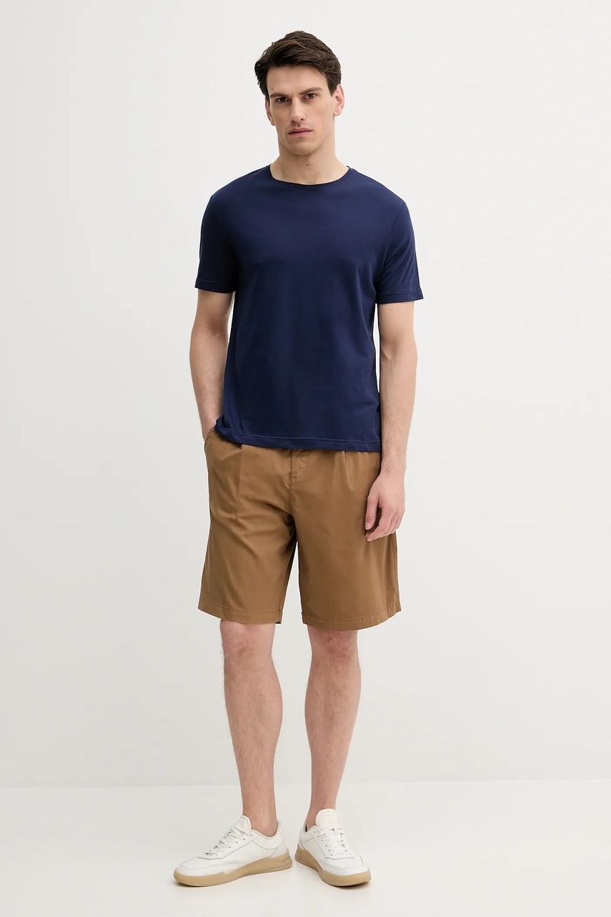 Хлопковая футболка United Colors of Benetton цвет бежевый однотонная 3P7XU1058