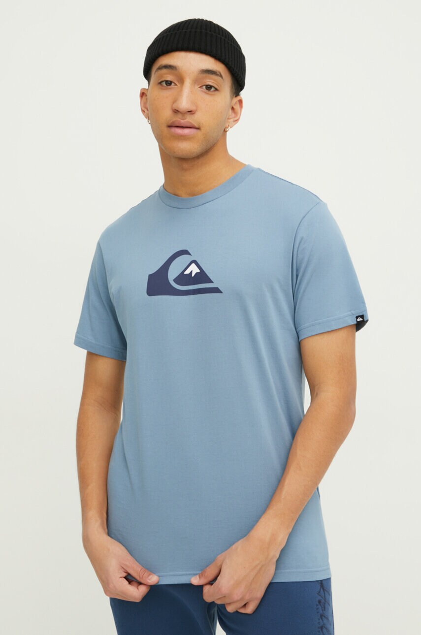 

Памучна тениска Quiksilver в синьо с принт, Син