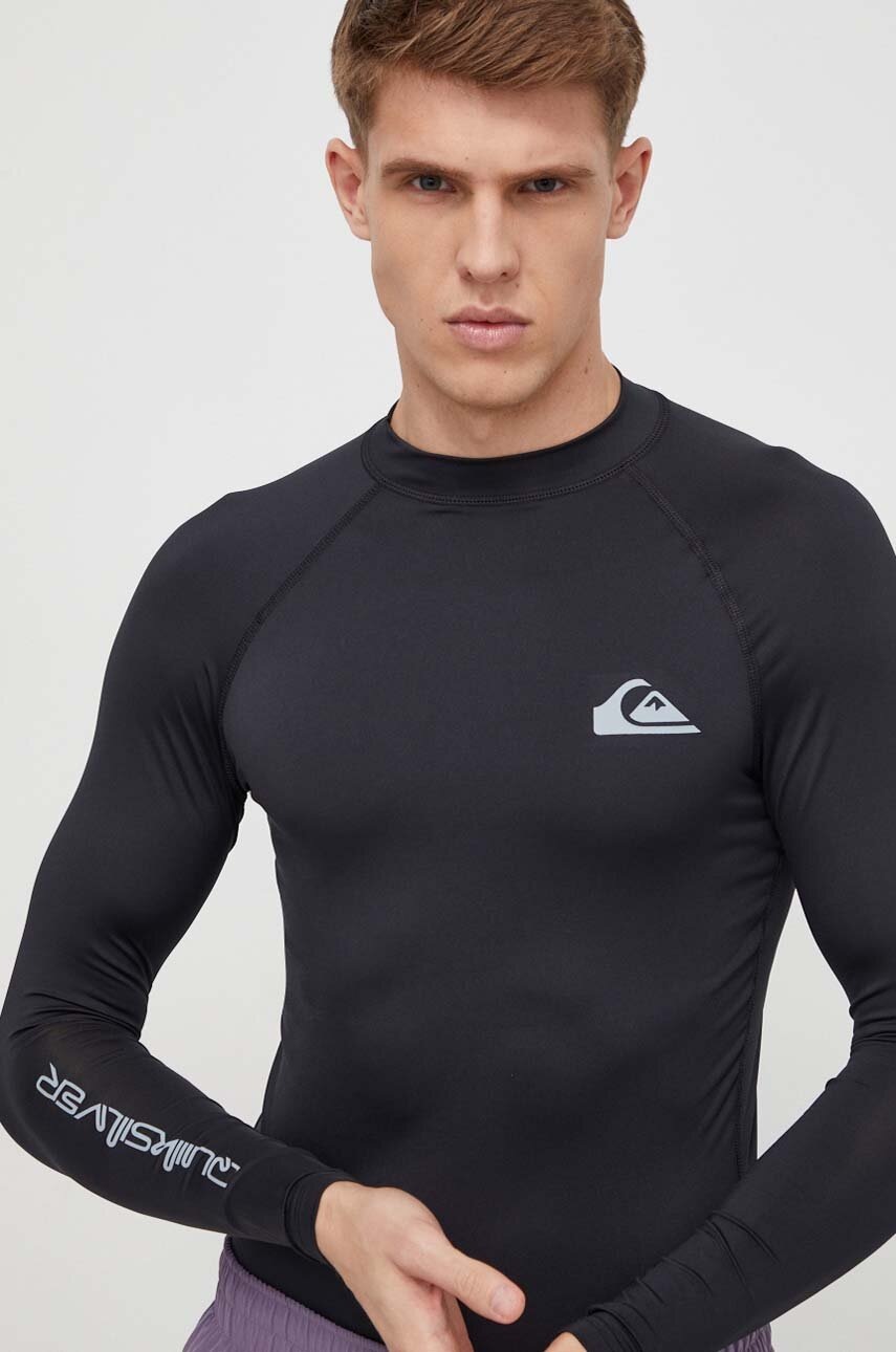 Quiksilver longsleeve barbati, culoarea negru, cu imprimeu