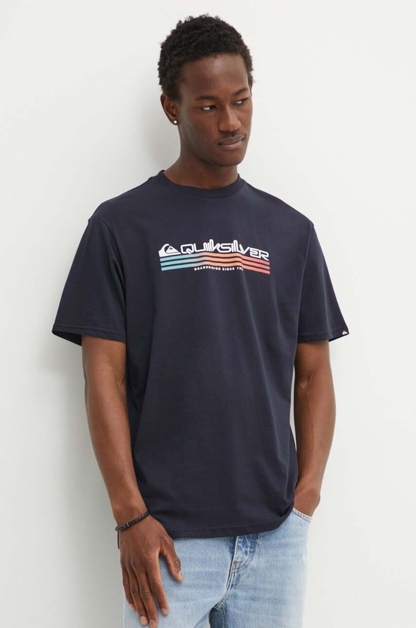 

Памучна тениска Quiksilver в тъмносиньо с принт, Тъмносин