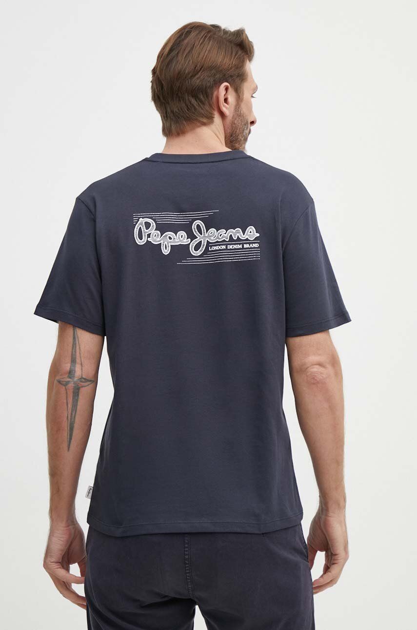 Pepe Jeans tricou din bumbac SINGLE CLIFORD barbati, culoarea albastru marin, cu imprimeu, PM509367