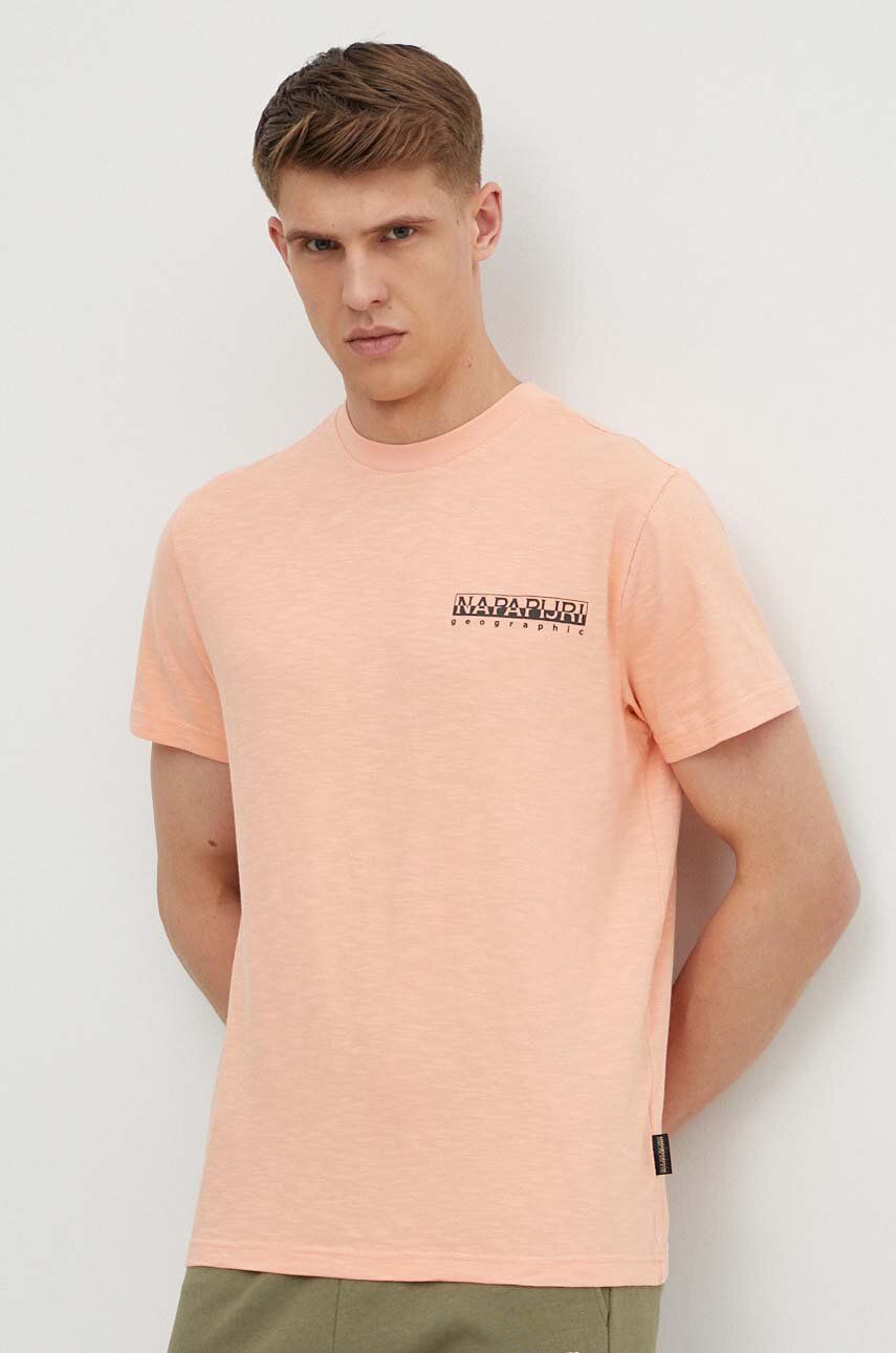 Napapijri tricou din bumbac S-Martre barbati, culoarea roz, cu imprimeu, NP0A4HQBP1I1