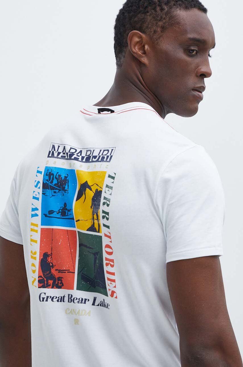 Napapijri tricou din bumbac S-Gras barbati, culoarea alb, cu imprimeu, NP0A4HQN0021