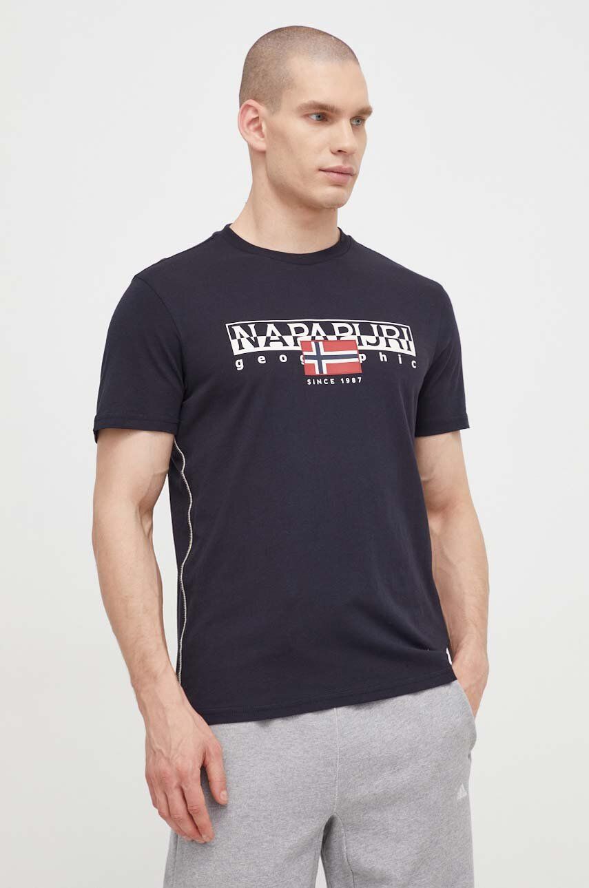 Napapijri tricou din bumbac barbati, culoarea negru, cu imprimeu