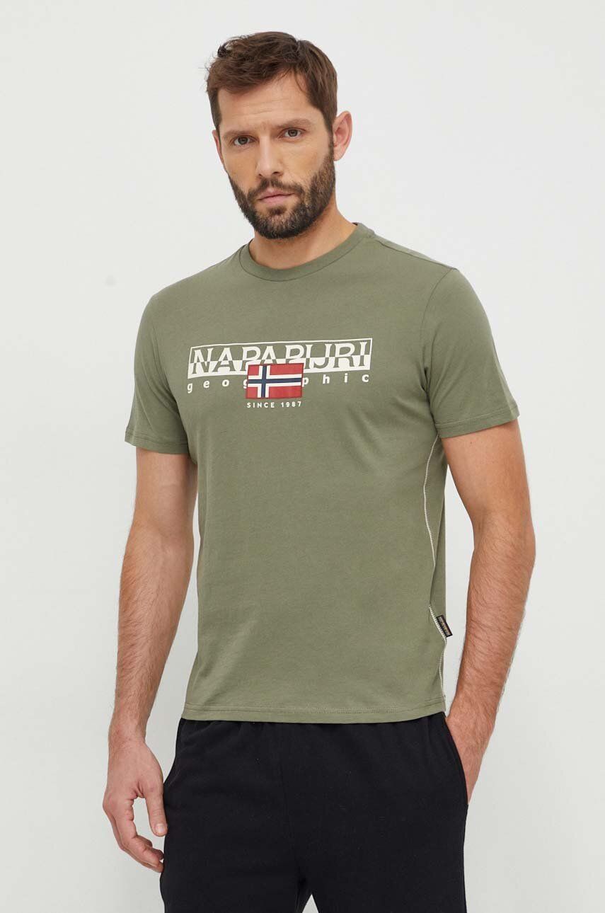 Napapijri tricou din bumbac barbati, culoarea verde, cu imprimeu