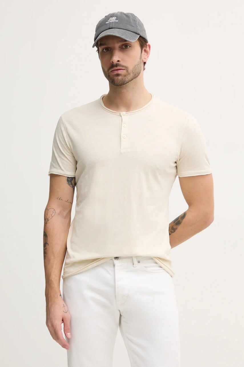 Sisley tricou din bumbac barbati, culoarea bej, neted, 3WF0S1009