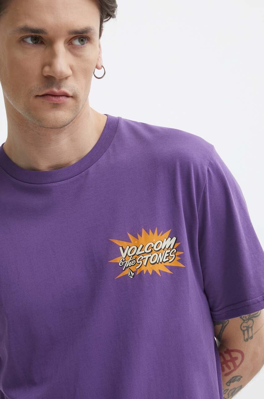 Volcom tricou din bumbac barbati, culoarea violet, cu imprimeu