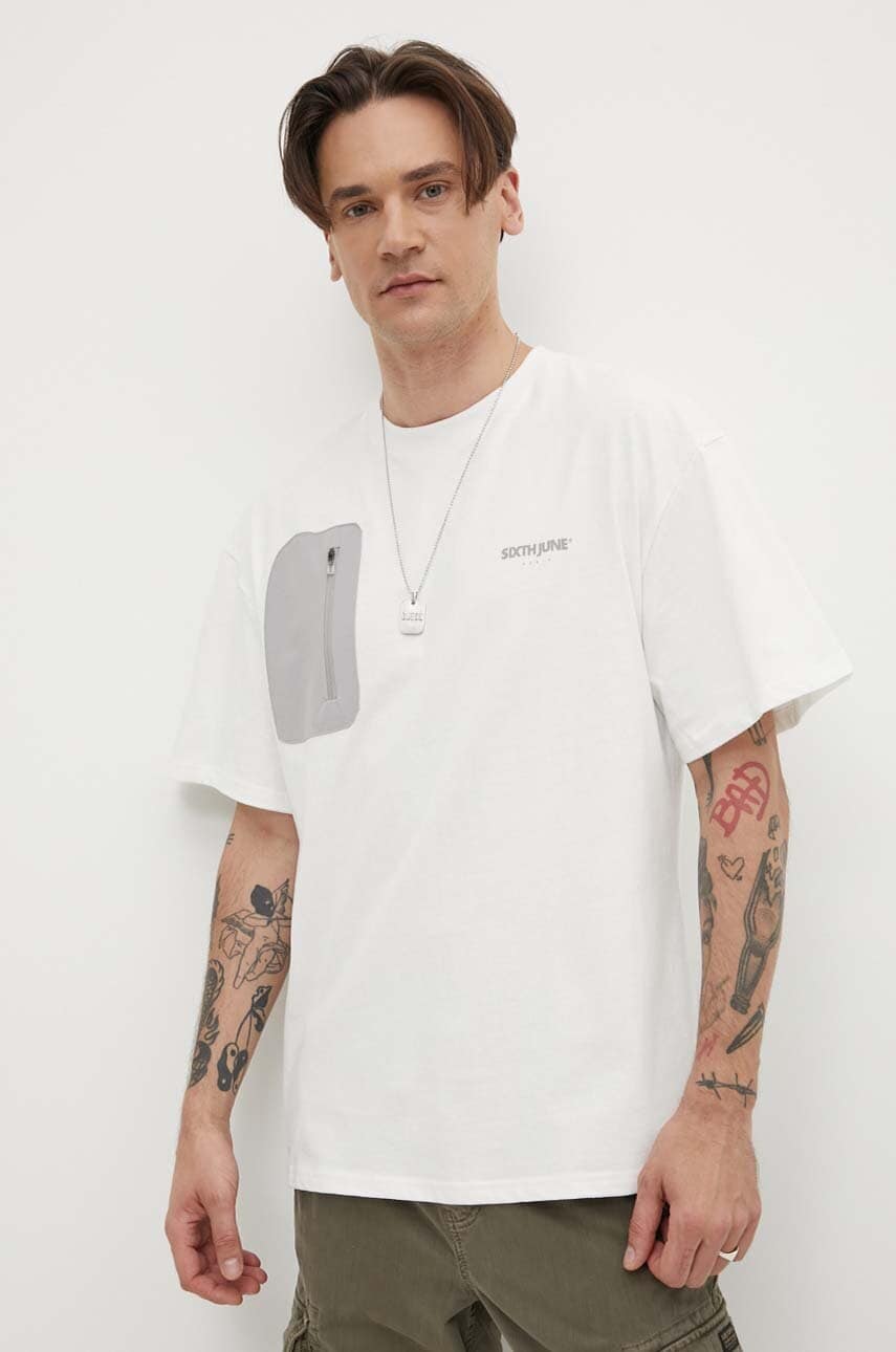 Sixth June tricou din bumbac barbati, culoarea alb, neted