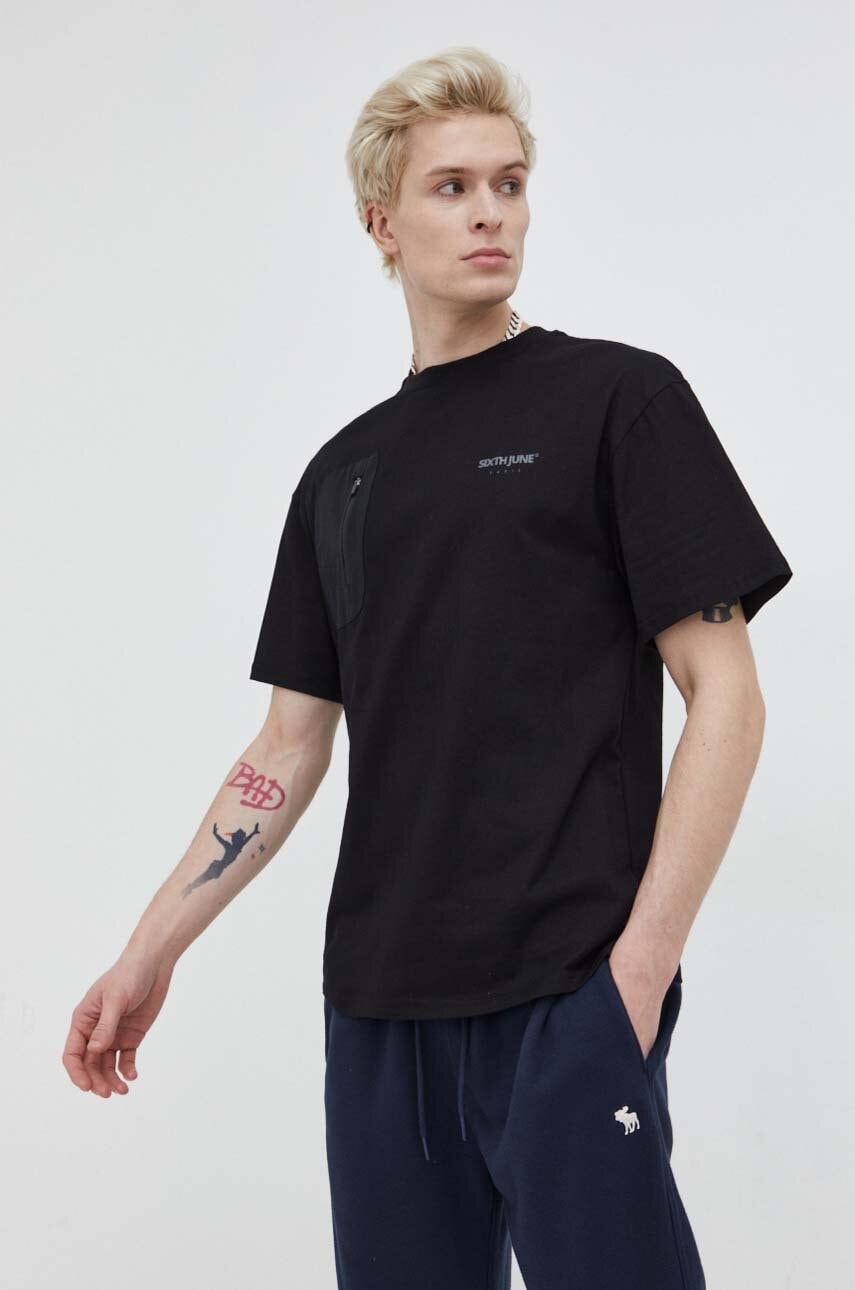 Sixth June tricou din bumbac barbati, culoarea negru, neted