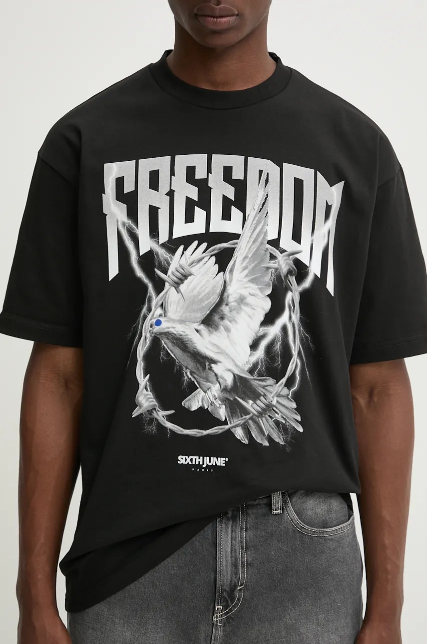 Sixth June tricou din bumbac barbati, culoarea negru, cu imprimeu