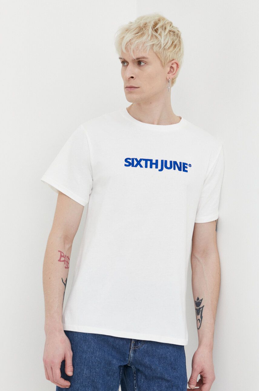 Sixth June tricou din bumbac barbati, culoarea alb, cu impri