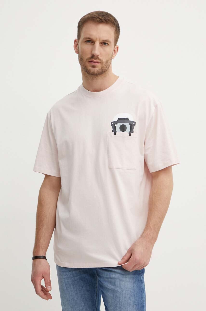 Karl Lagerfeld tricou din bumbac Dour Darcel X Karl barbati, culoarea roz, cu imprimeu, 542270.755099 Karl Lagerfeld tricou din bumbac Dour Darcel X Karl barbati, culoarea roz, cu imprimeu, 542270.755099