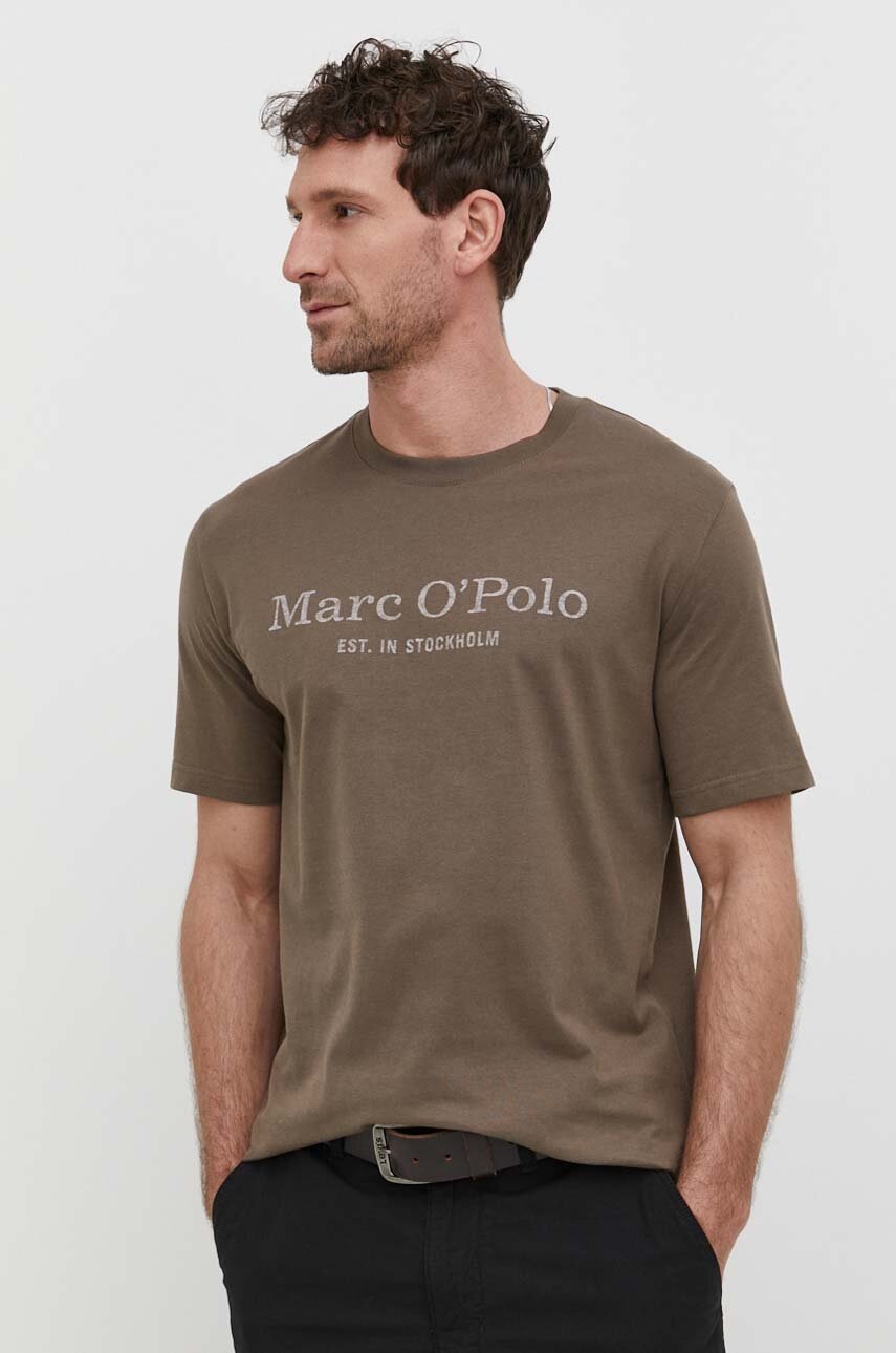 

Памучна тениска Marc O'Polo в кафяво с принт 423201251052, Кафяв