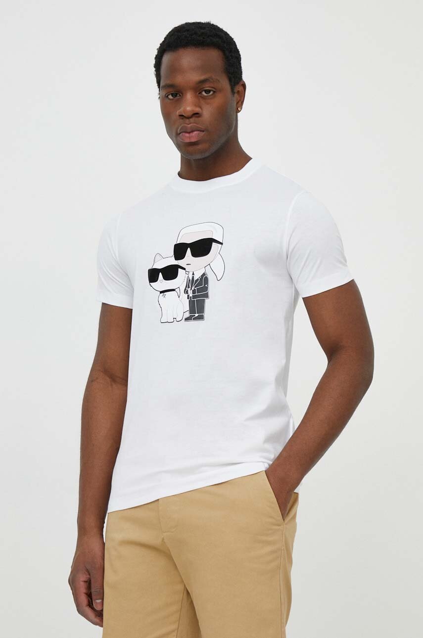 Karl Lagerfeld tricou din bumbac bărbați, culoarea alb, cu imprimeu 542241.755061