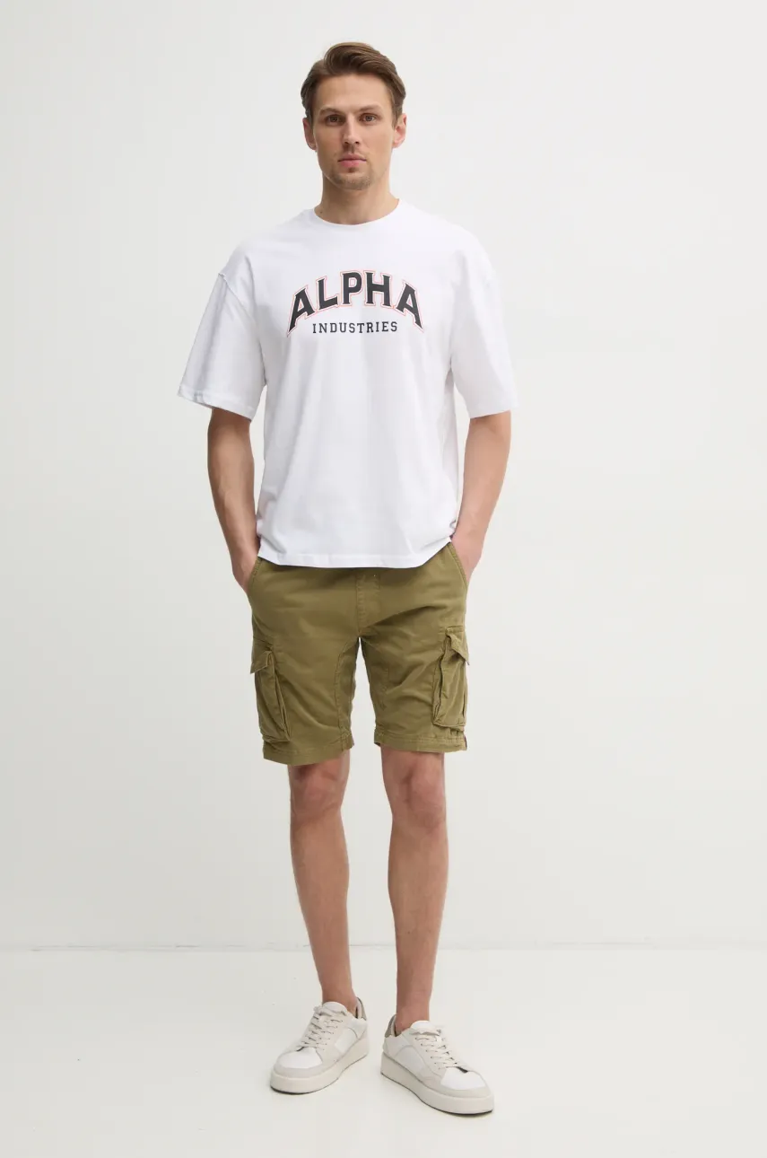 Хлопковая футболка Alpha Industries College мужская цвет белый с принтом 146501 Хлопковая футболка Alpha Industries College мужская цвет белый с принтом 146501