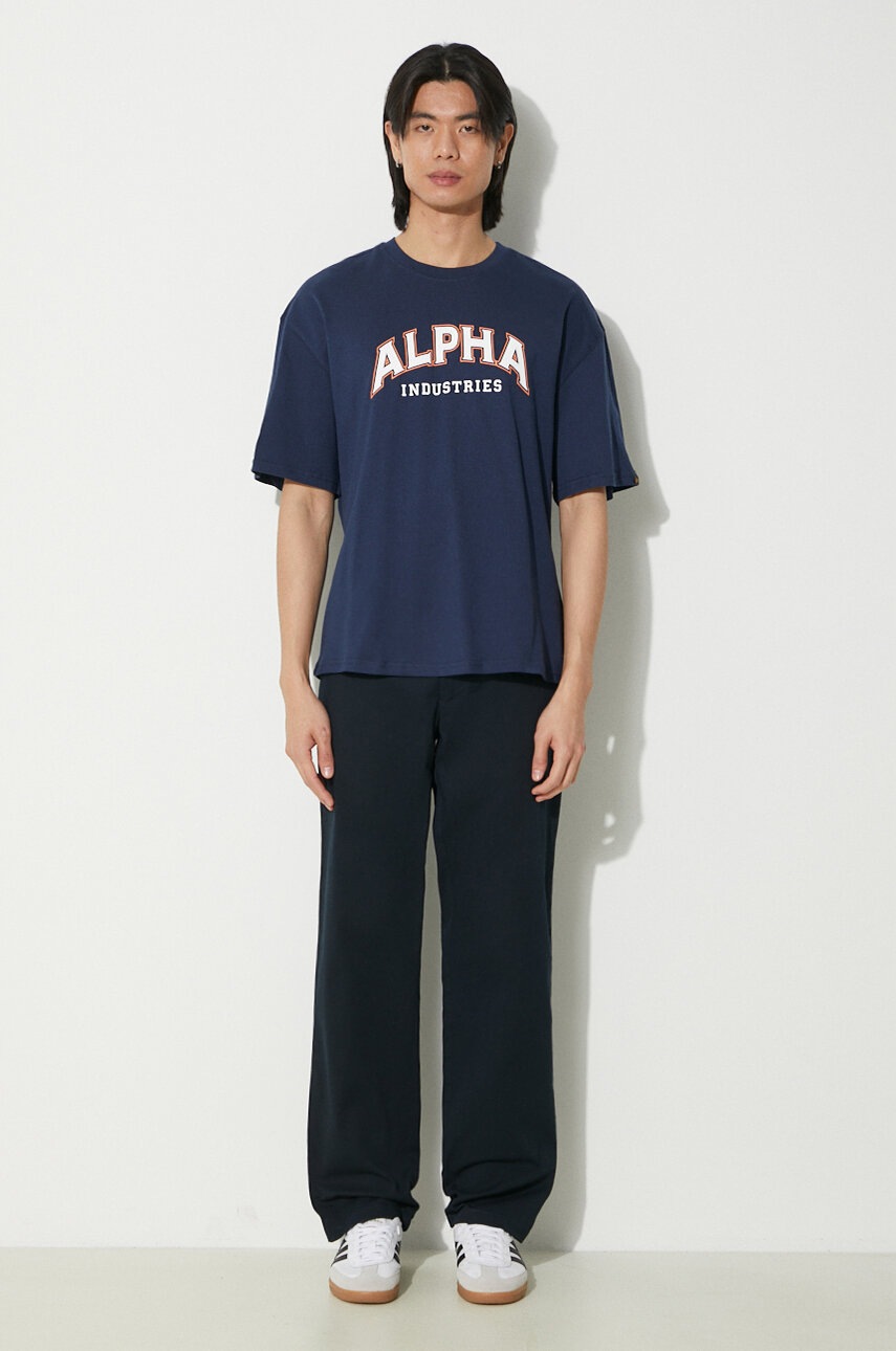 Βαμβακερό μπλουζάκι Alpha Industries College ανδρικό, χρώμα: ναυτικό μπλε, 146501 φωτογραφία