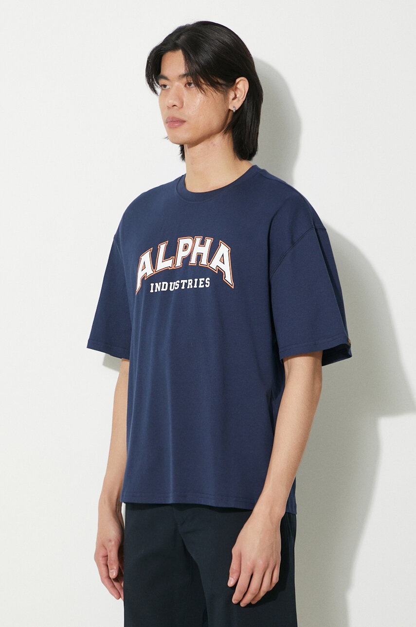 Βαμβακερό μπλουζάκι Alpha Industries College ανδρικό, χρώμα: ναυτικό μπλε, 146501 φωτογραφία