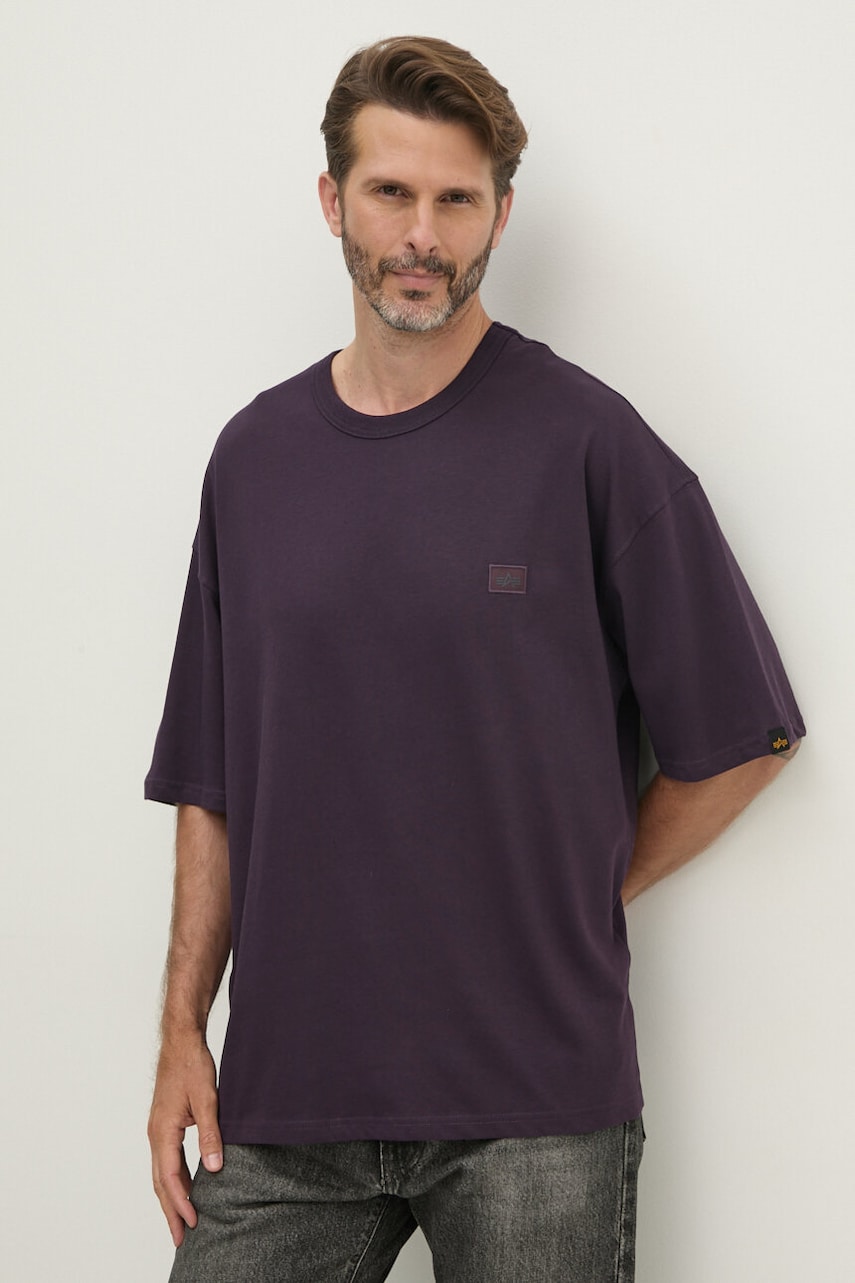Alpha Industries tricou din bumbac Essentials RL barbati, culoarea violet, cu imprimeu, 146504