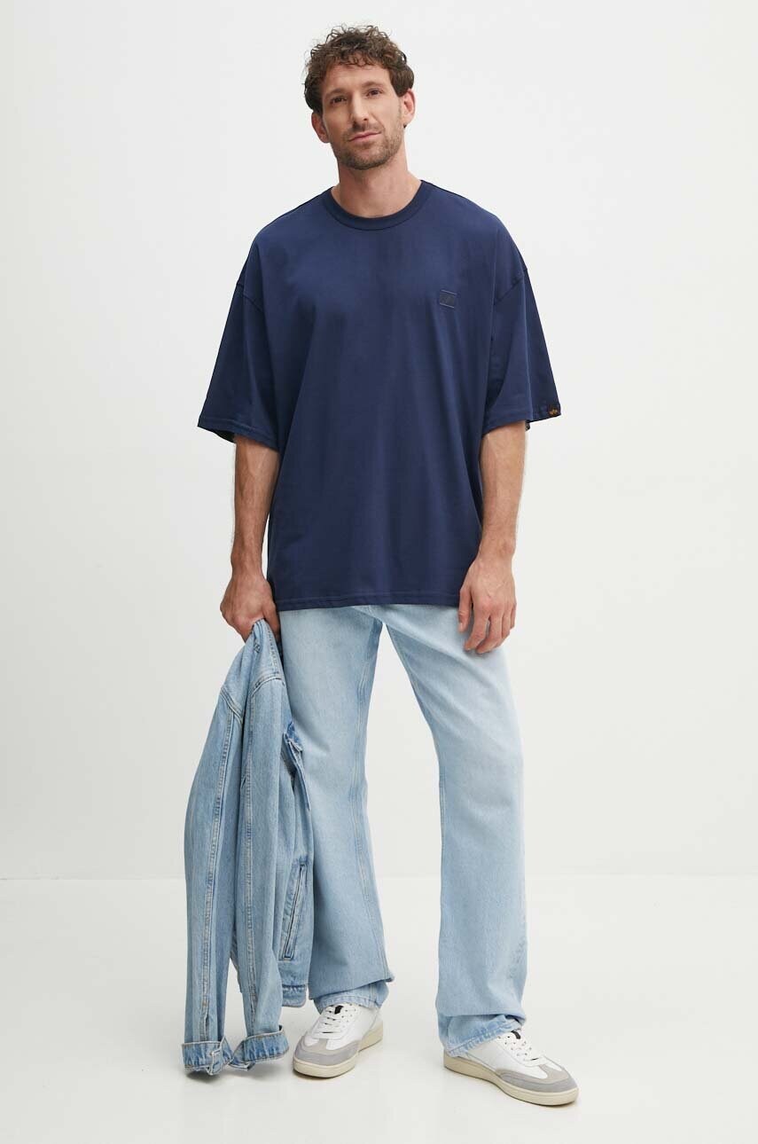 Alpha Industries tricou din bumbac Essentials RL barbati, culoarea albastru marin, cu imprimeu, 146504