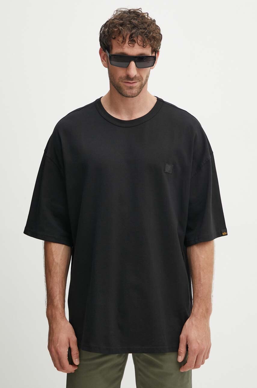 Alpha Industries tricou din bumbac Essentials RL barbati, culoarea negru, cu imprimeu, 146504
