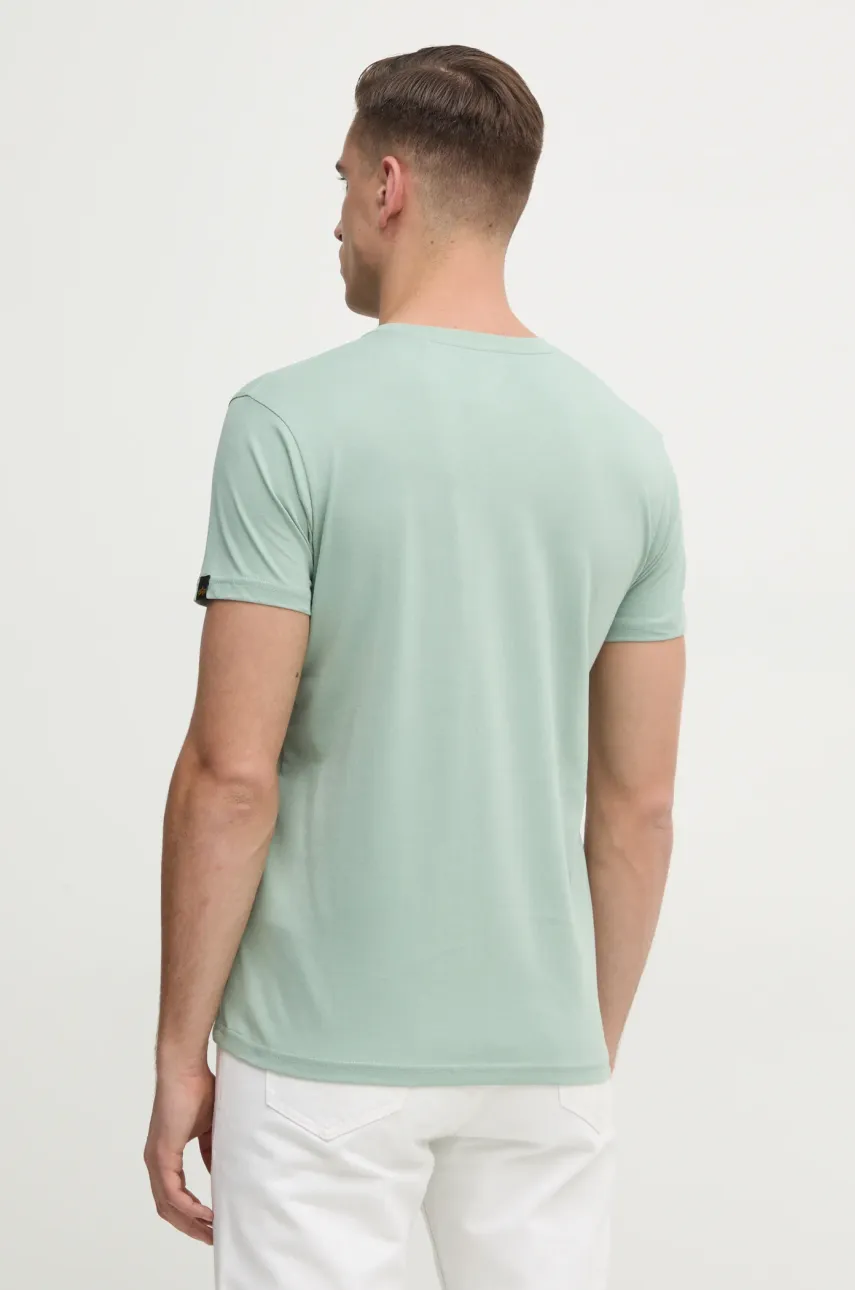 Хлопковая футболка Alpha Industries Basic Rubber мужская цвет зелёный с аппликацией 100501RB Хлопковая футболка Alpha Industries Basic Rubber мужская цвет зелёный с аппликацией 100501RB