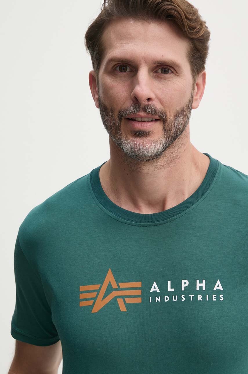 Βαμβακερό μπλουζάκι Alpha Industries Label ανδρικό, χρώμα: πράσινο, 118502 φωτογραφία