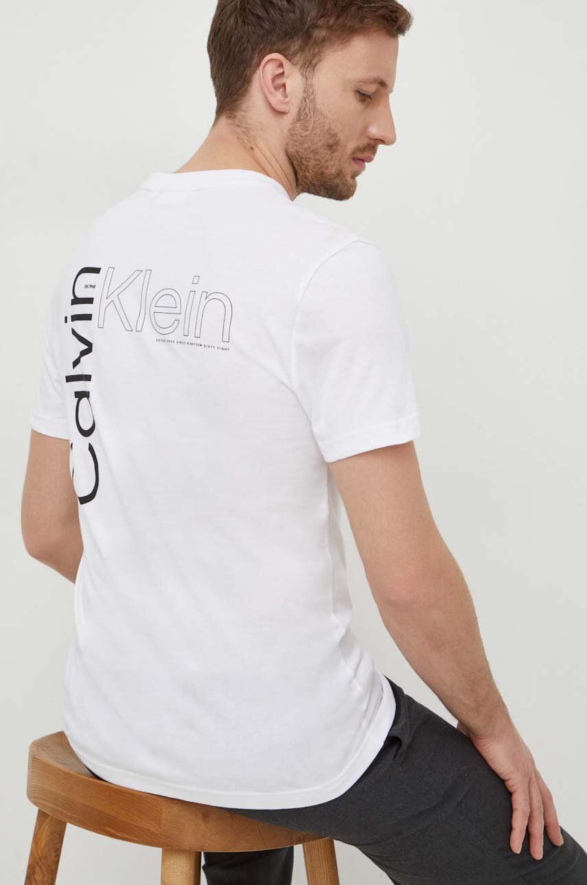 Bavlněné tričko Calvin Klein bílá barva, s potiskem