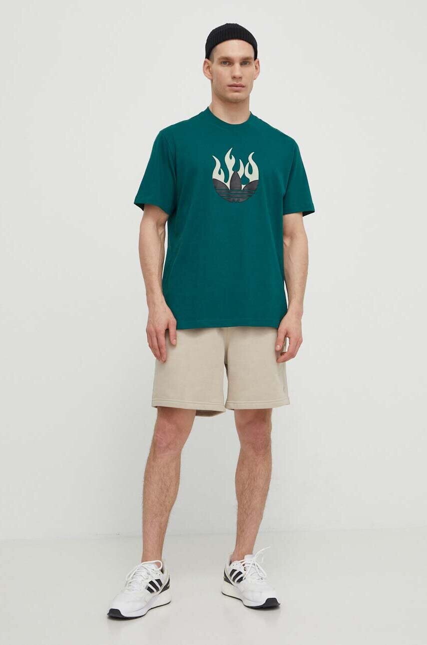 adidas Originals tricou din bumbac barbati, culoarea verde, cu imprimeu, IS0177