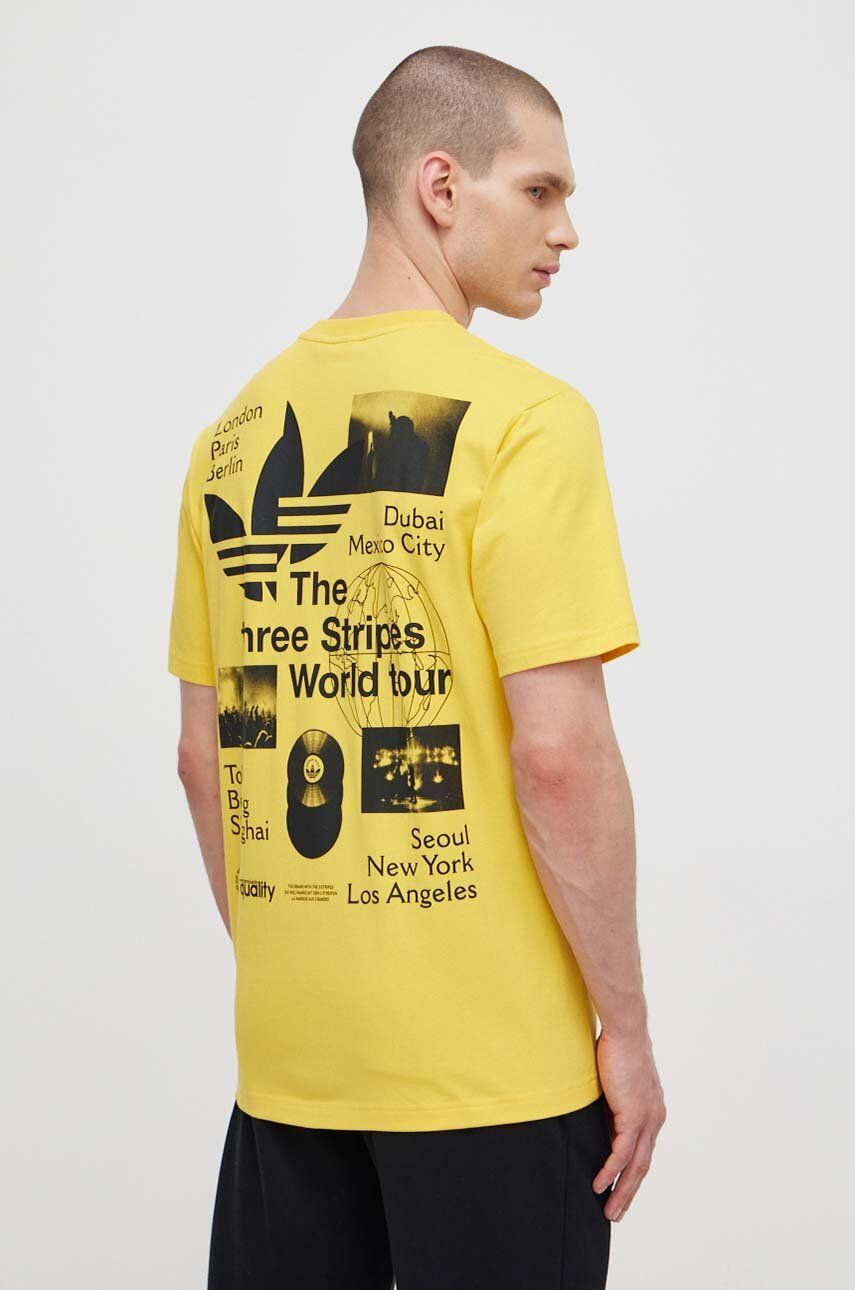 adidas Originals tricou din bumbac barbati, culoarea galben, cu imprimeu, IS0183