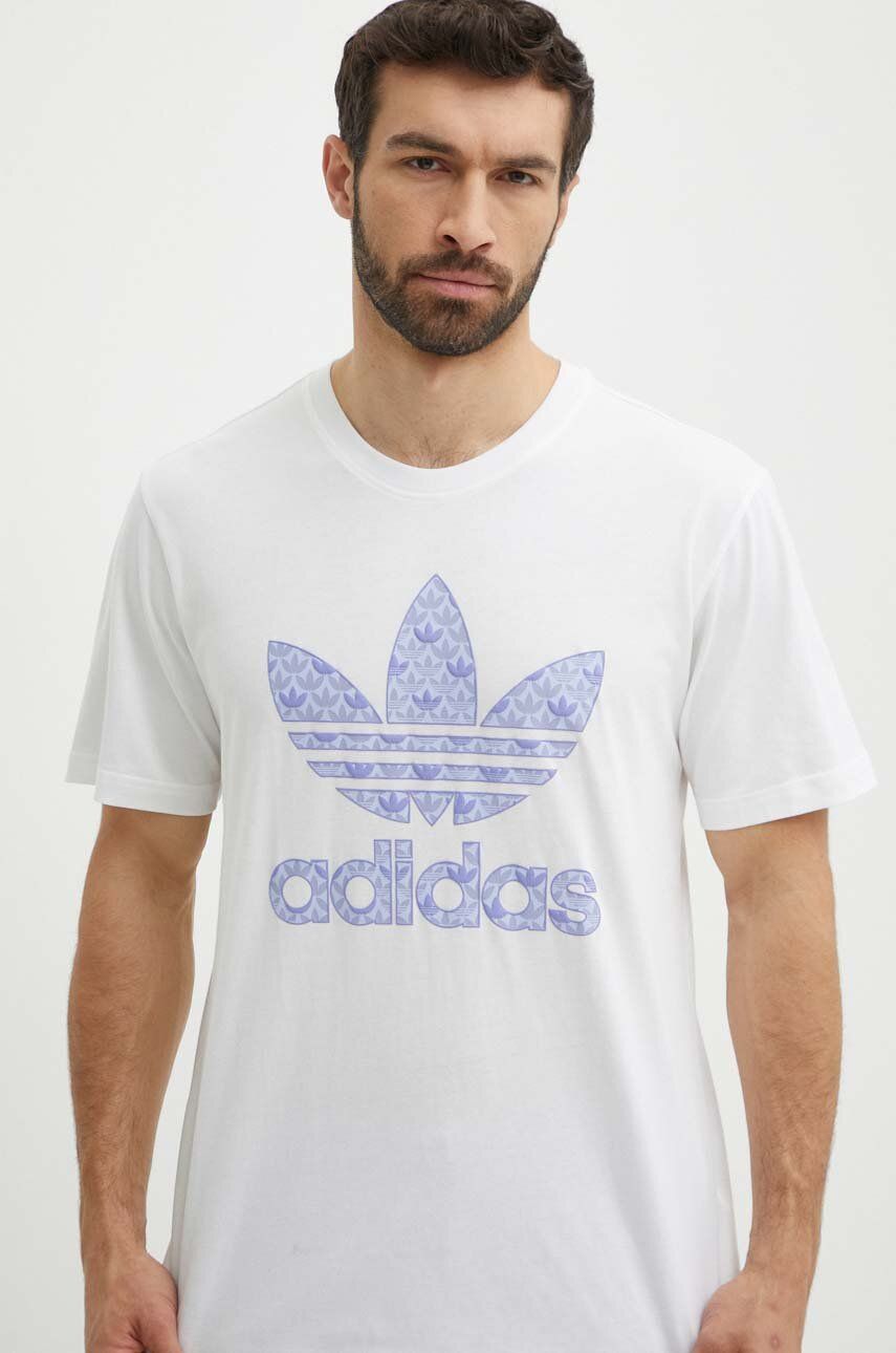 adidas Originals tricou din bumbac barbati, culoarea alb, cu imprimeu, IS0205