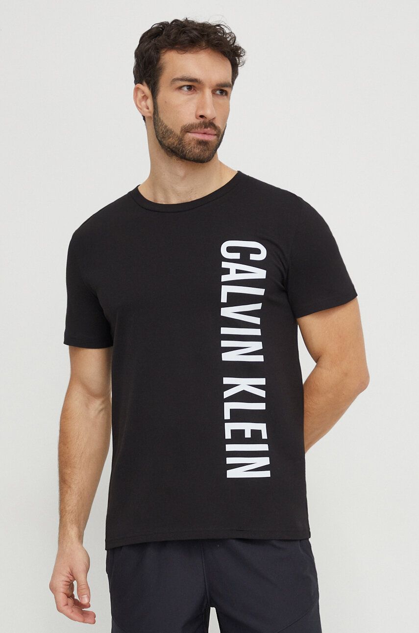 Bavlněné tričko Calvin Klein černá barva, s potiskem, KM0KM00998