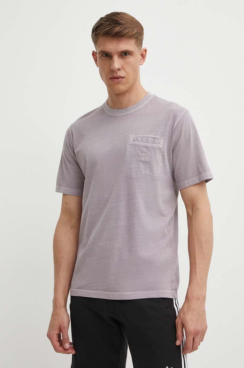 adidas Originals tricou din bumbac barbati, culoarea violet, neted, IS1762