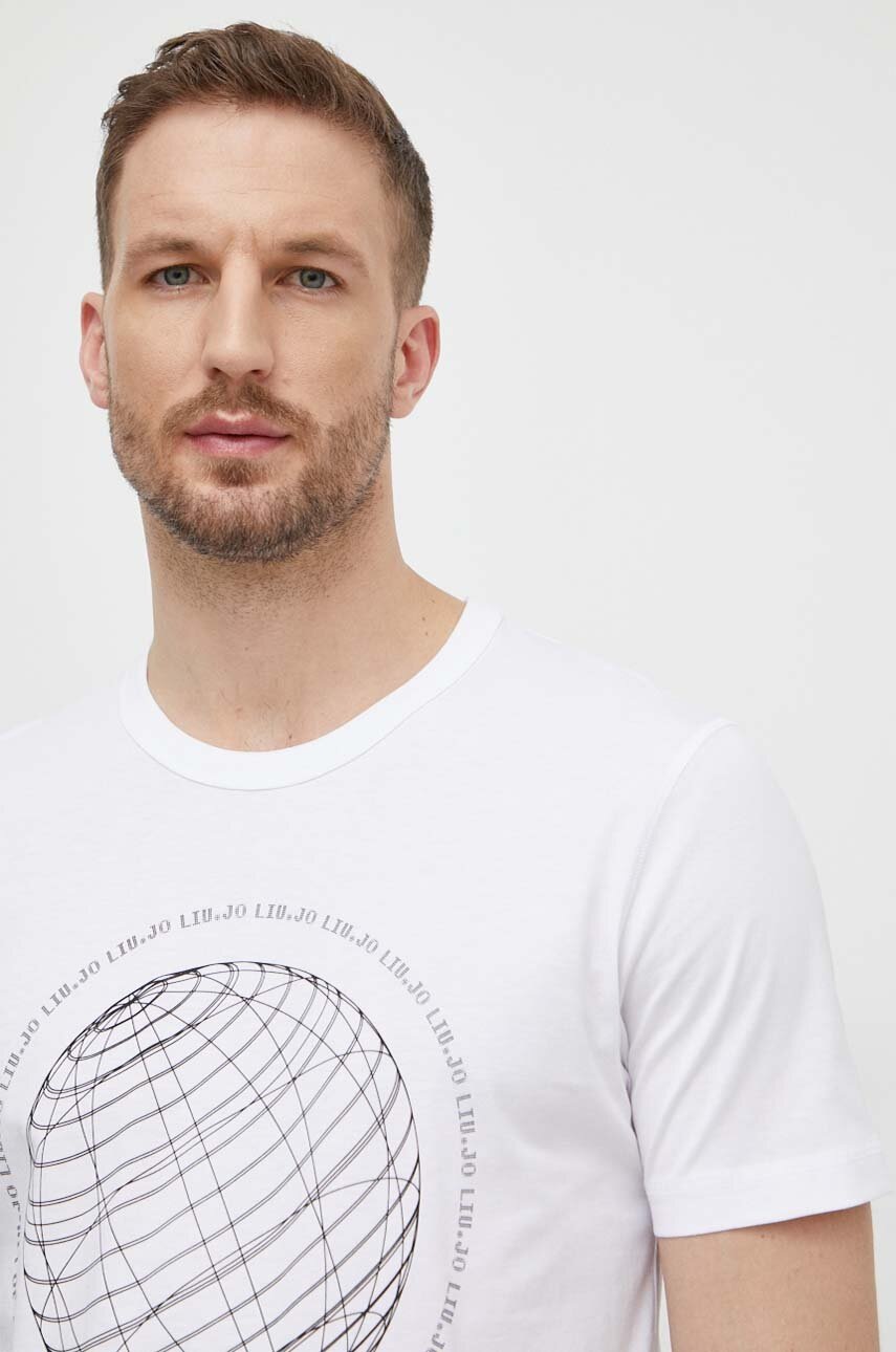Βαμβακερό μπλουζάκι Liu Jo ανδρικά, χρώμα: άσπρο φωτογραφία