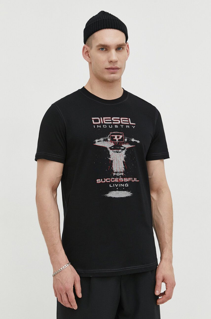 Diesel tricou din bumbac bărbați, culoarea negru, cu imprimeu A12497.0GRAI