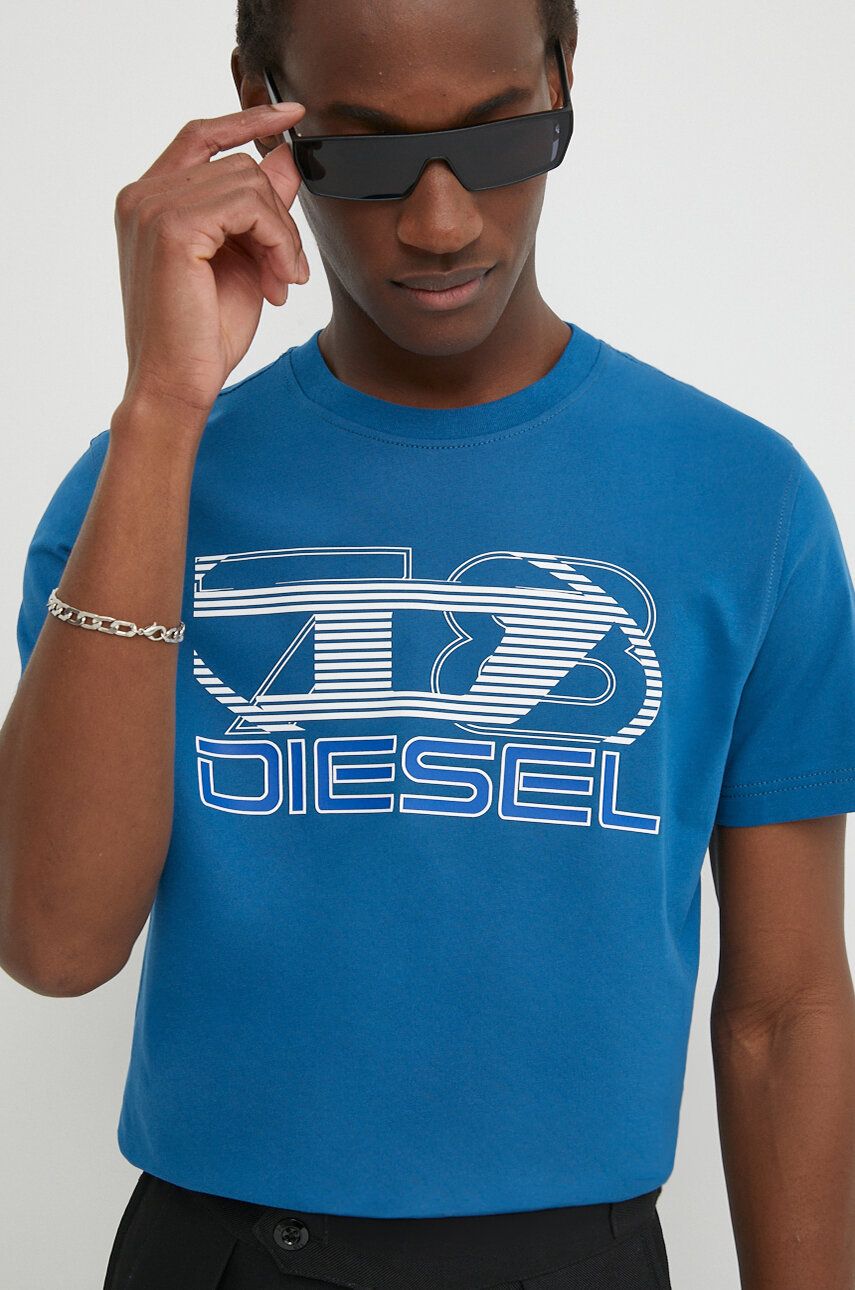 Diesel tricou din bumbac T-DIEGOR-K74 barbati, cu imprimeu, A12502.0GRAI