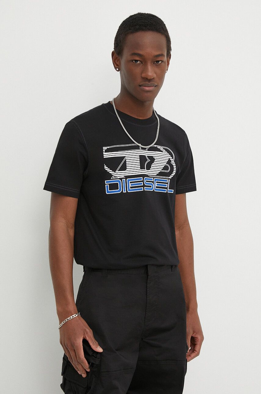 Diesel tricou din bumbac T-DIEGOR-K74 bărbați, culoarea negru, cu imprimeu, A12502.0GRAI
