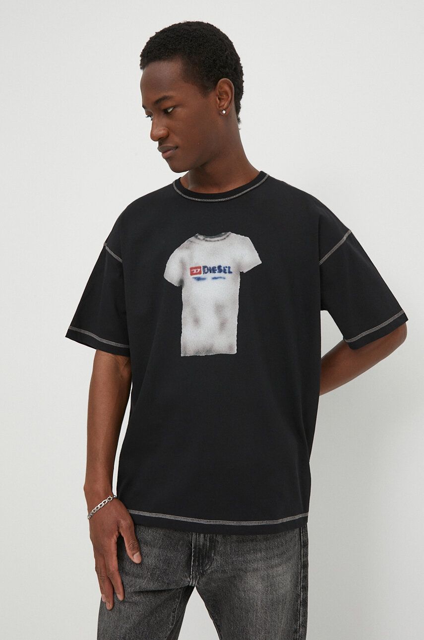 Diesel tricou din bumbac T-BOXT-N12 bărbați, culoarea negru, cu imprimeu, A12914.0AKAK