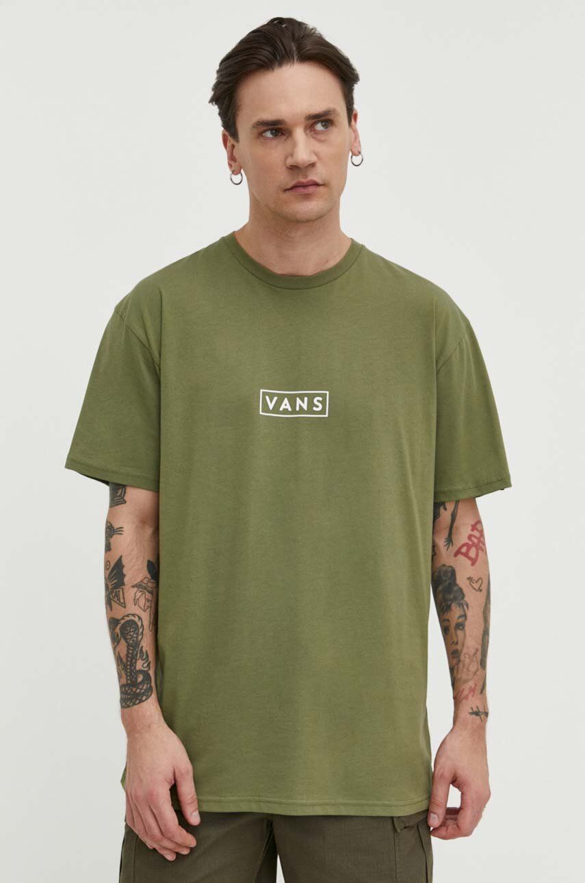 Vans tricou din bumbac barbati, culoarea verde, cu imprimeu