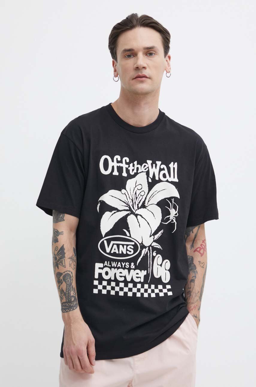 Vans tricou din bumbac barbati, culoarea negru, cu imprimeu