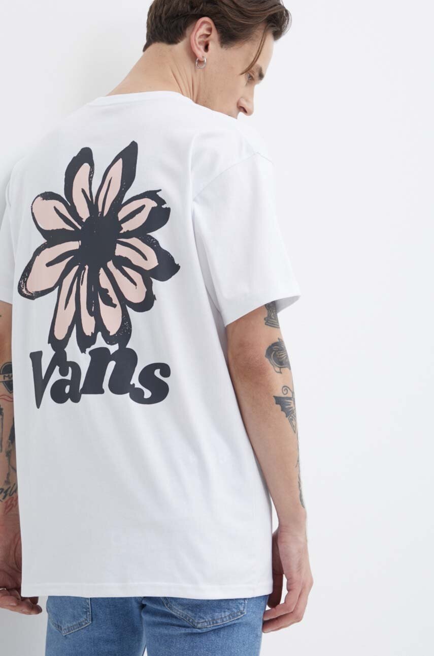 

Памучна тениска Vans в бяло с принт, Бял