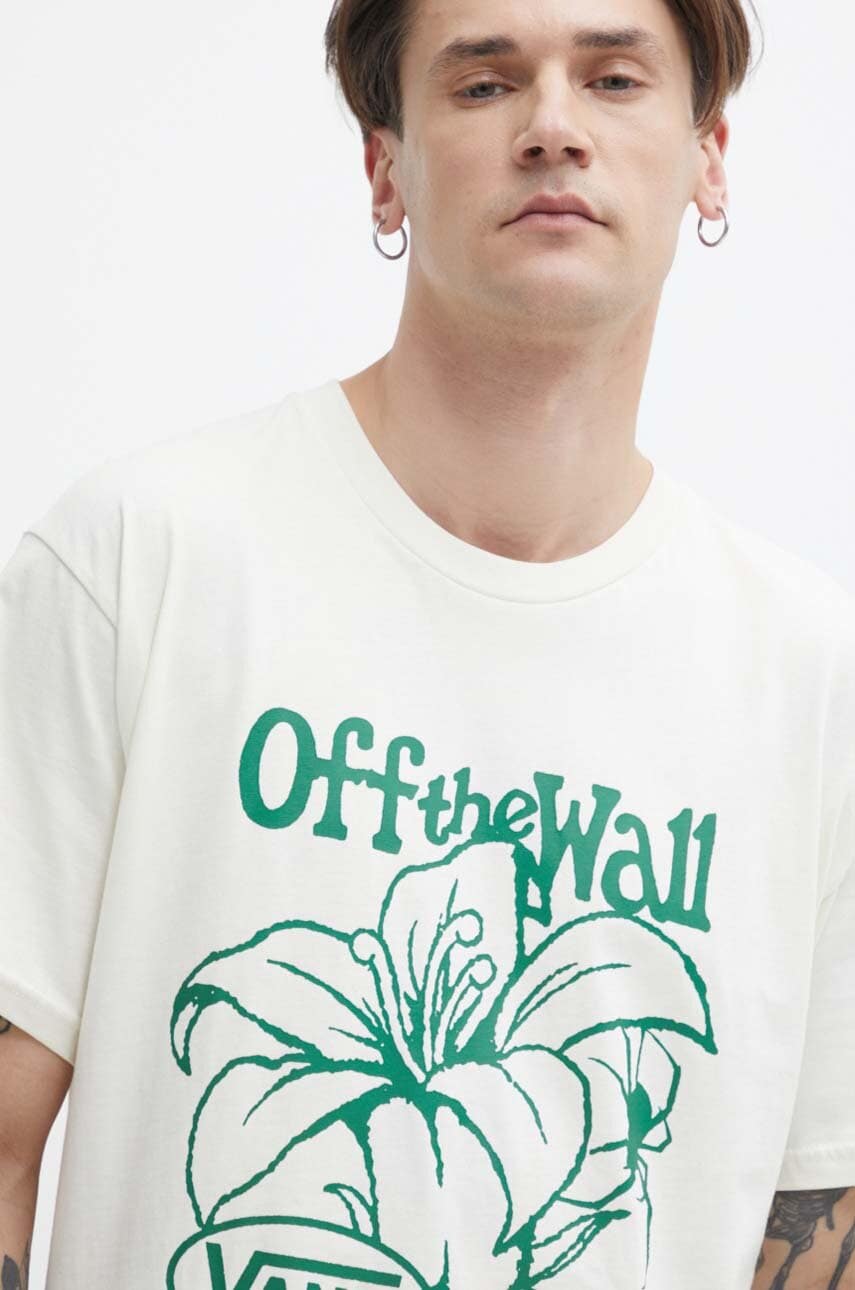 Vans tricou din bumbac barbati, culoarea bej, cu imprimeu Vans tricou din bumbac barbati, culoarea bej, cu imprimeu
